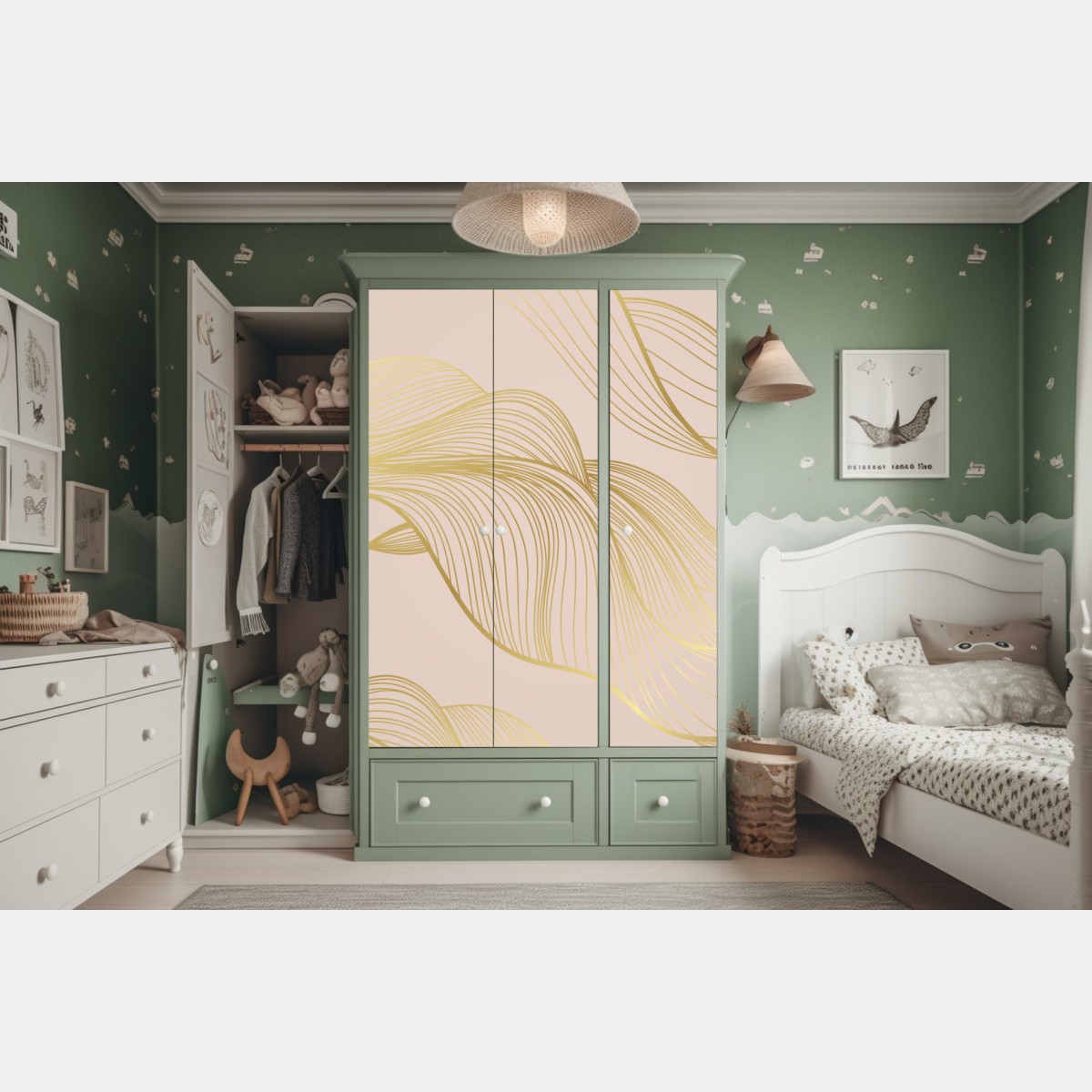 Schrankaufkleber abstraktes muster goldener wellen – Wallnifity® Schrankaufkleber abstraktes muster goldener wellen – Wallnifity®