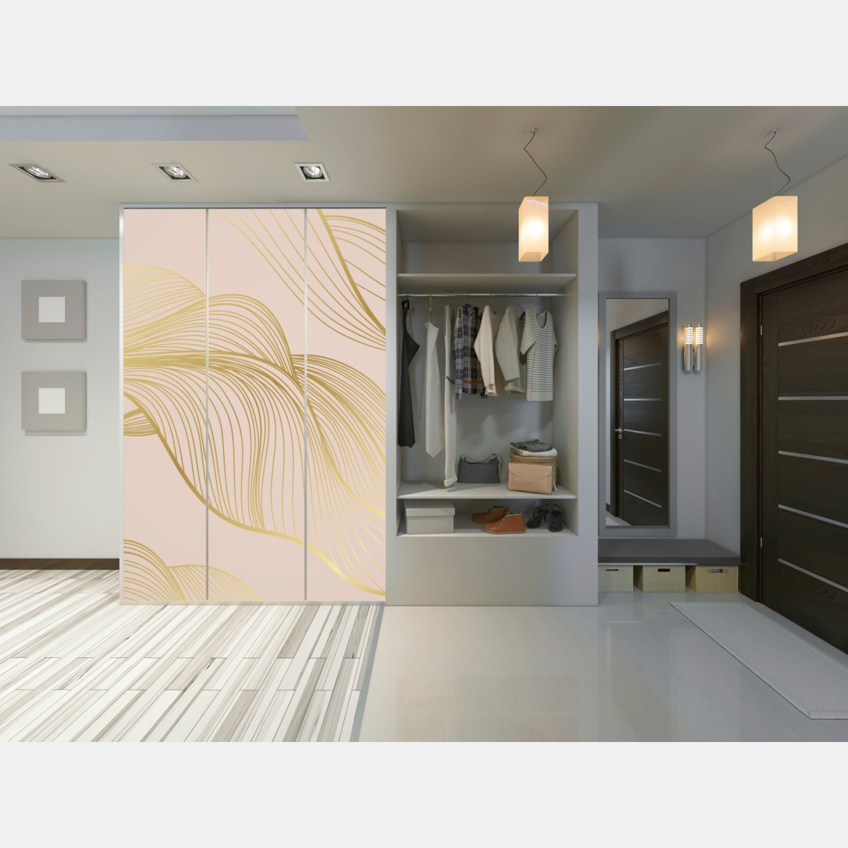 Schrankaufkleber abstraktes muster goldener wellen – Wallnifity® Schrankaufkleber abstraktes muster goldener wellen – Wallnifity®