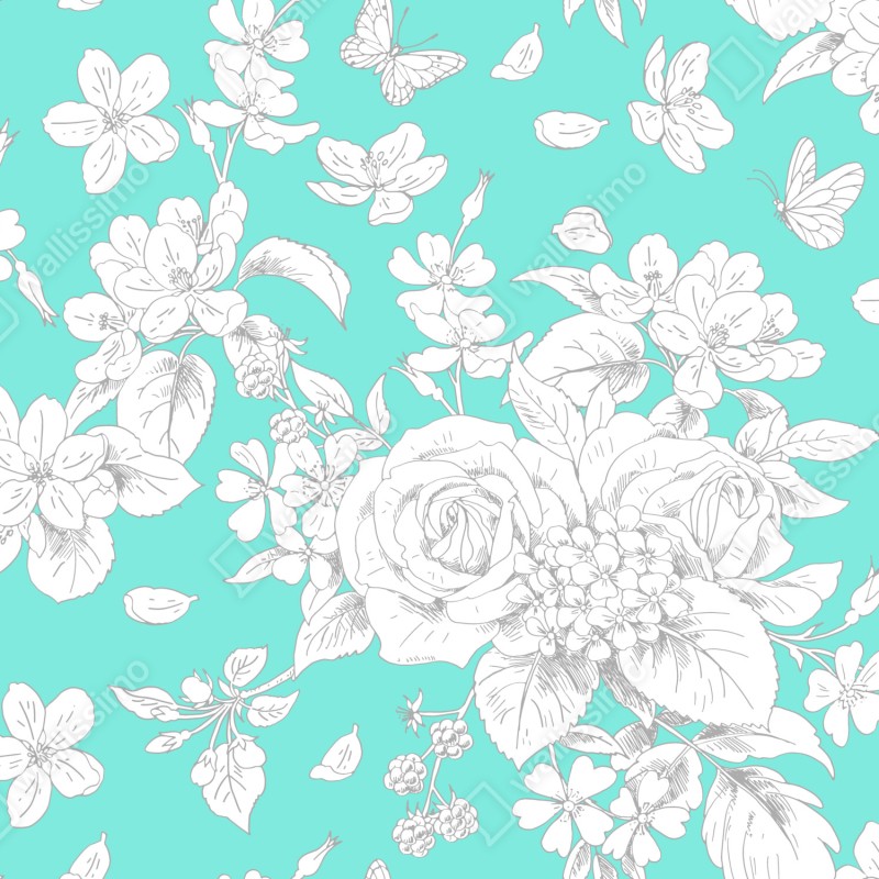 Schrankaufkleber türkis floral muster mit blumen – Wallnifity® Schrankaufkleber türkis floral muster mit blumen – Wallnifity®