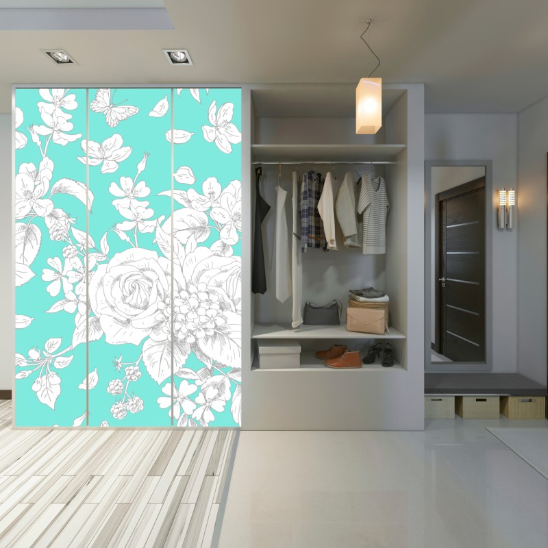 Schrankaufkleber türkis floral muster mit blumen – Wallnifity® Schrankaufkleber türkis floral muster mit blumen – Wallnifity®