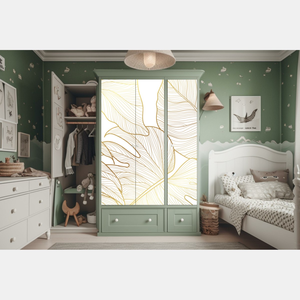 Schrankaufkleber goldene botanische blattzeichnung – Wallnifity®