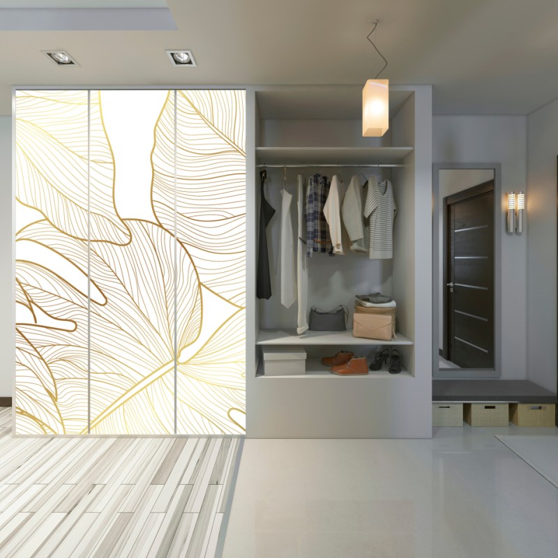 Schrankaufkleber goldene botanische blattzeichnung – Wallnifity®