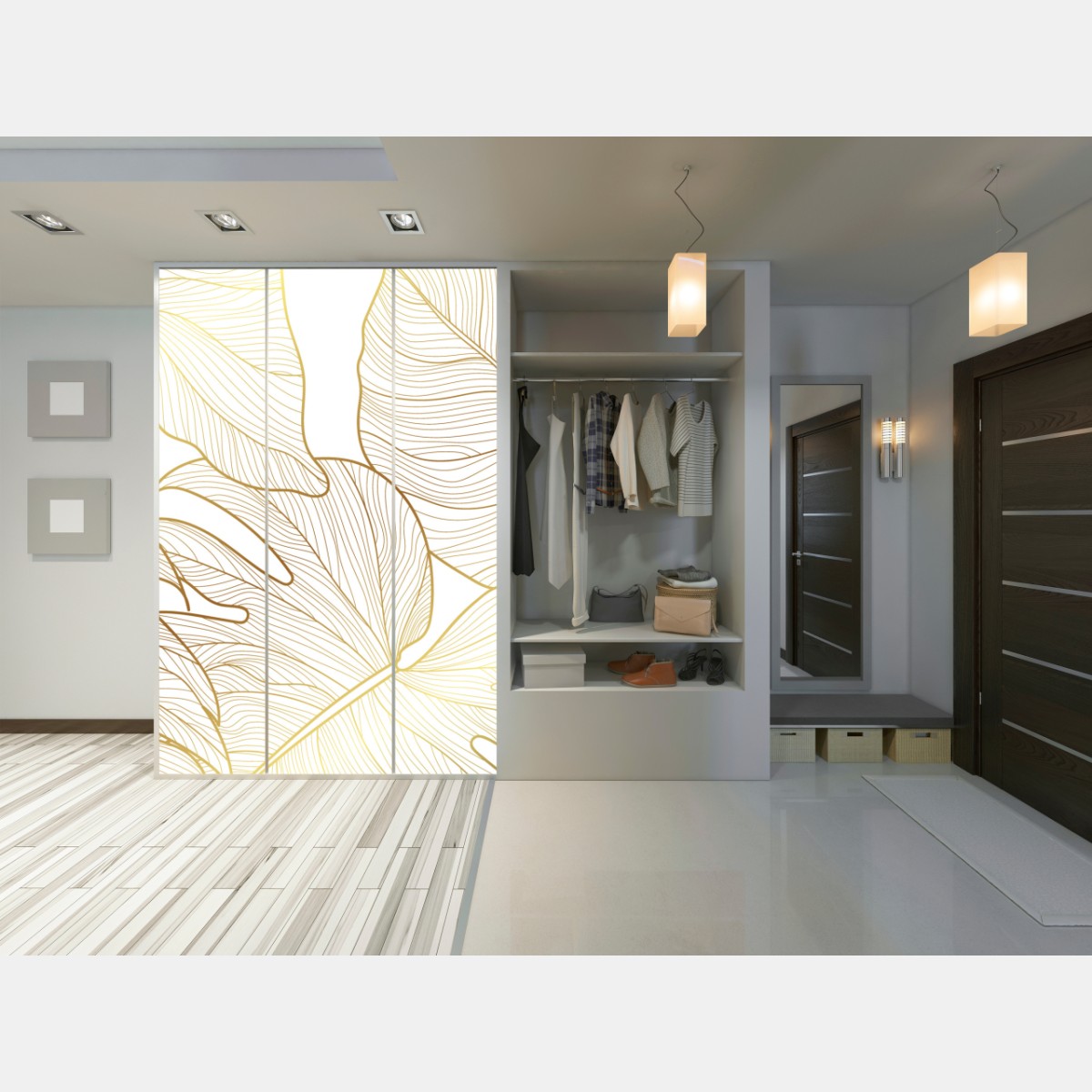 Schrankaufkleber goldene botanische blattzeichnung – Wallnifity®