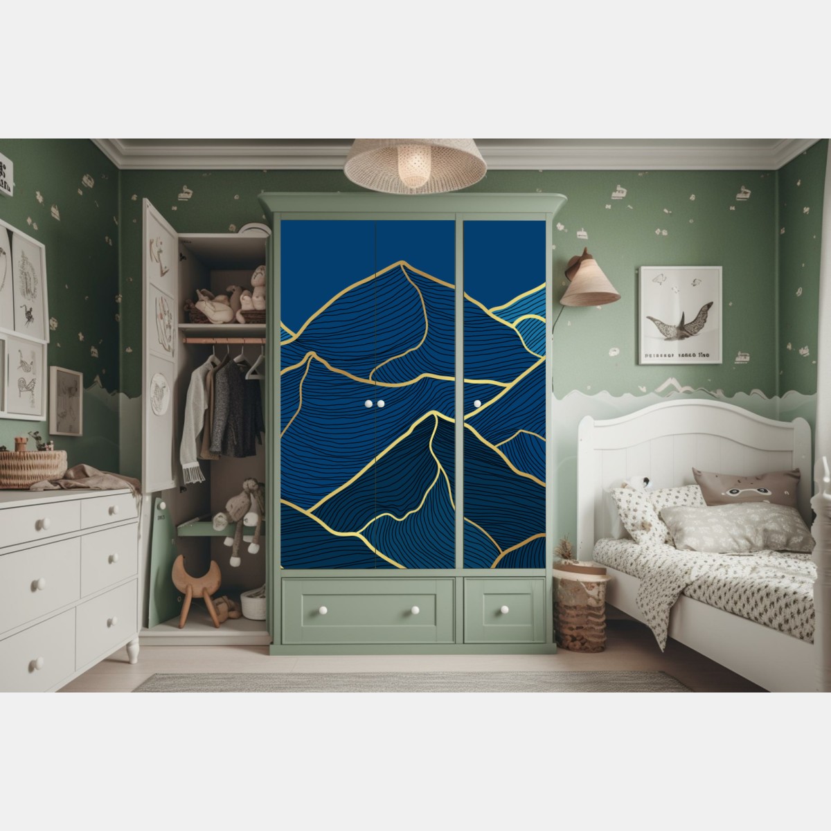 Schrankaufkleber goldene linien berglandschaft auf dunkelblauem hintergrund – Wallnifity® Schrankaufkleber goldene linien berglandschaft auf dunkelblauem hintergrund – Wallnifity®