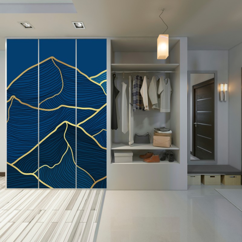 Schrankaufkleber goldene linien berglandschaft auf dunkelblauem hintergrund – Wallnifity® Schrankaufkleber goldene linien berglandschaft auf dunkelblauem hintergrund – Wallnifity®