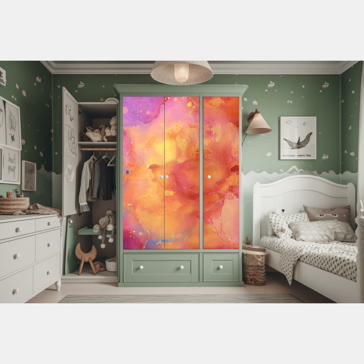 Schrankaufkleber lebhafte aquarell-abstraktion in warmen tönen – Wallnifity® Schrankaufkleber lebhafte aquarell-abstraktion in warmen tönen – Wallnifity®