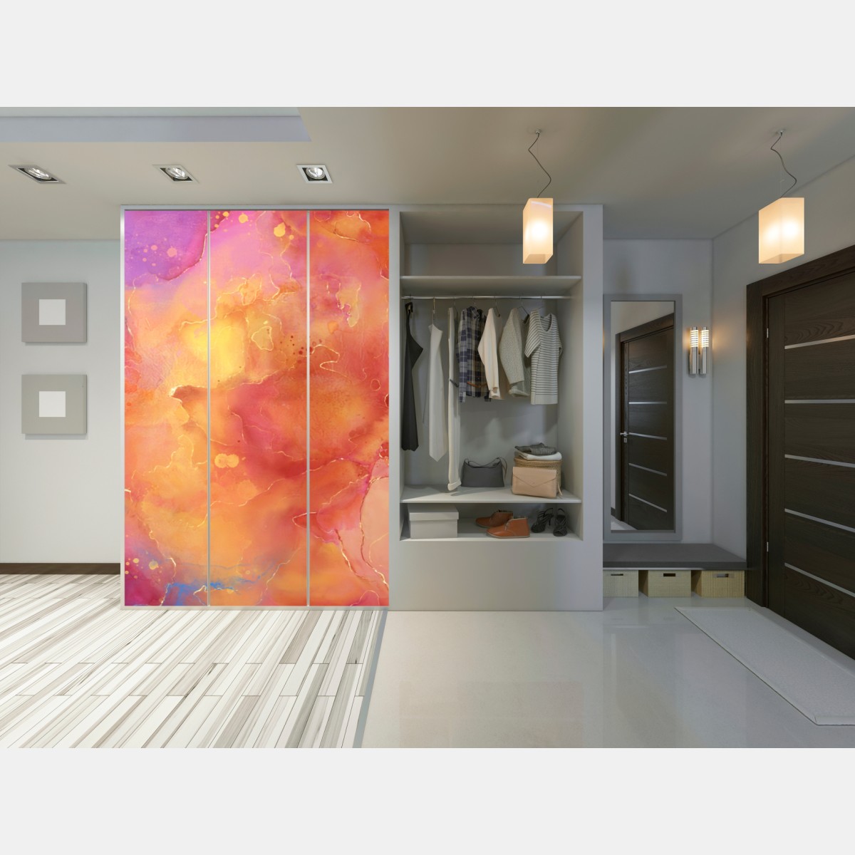 Schrankaufkleber lebhafte aquarell-abstraktion in warmen tönen – Wallnifity® Schrankaufkleber lebhafte aquarell-abstraktion in warmen tönen – Wallnifity®