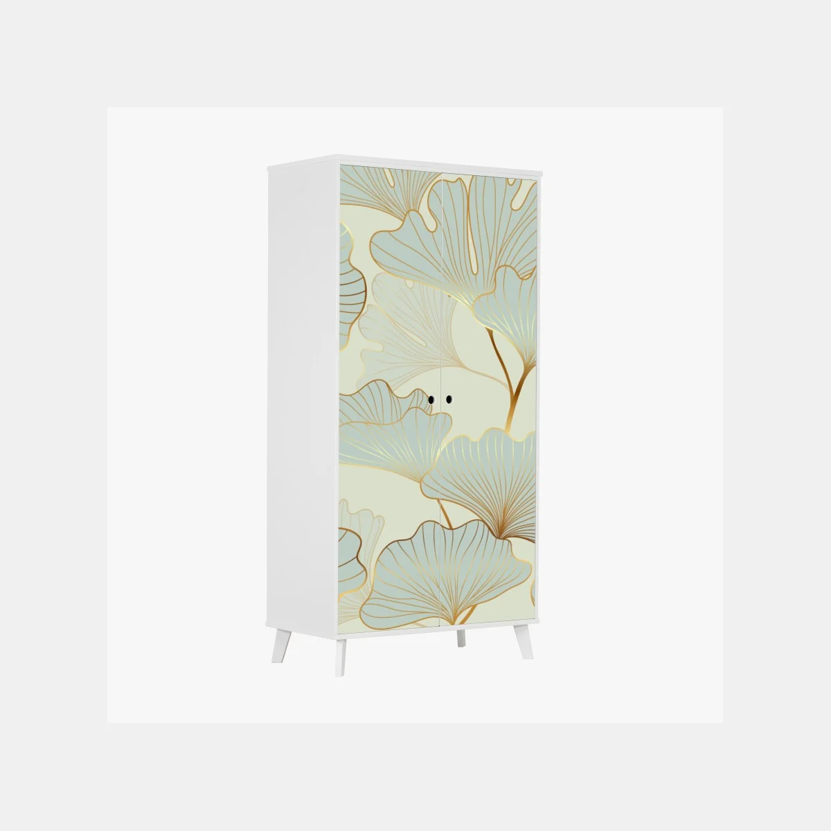 Schrankaufkleber pastell ginkgo blättermuster mit goldakzenten – Wallnifity® Schrankaufkleber pastell ginkgo blättermuster mit goldakzenten – Wallnifity®