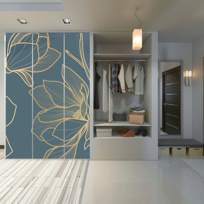 Schrankaufkleber goldene magnolie auf türkisfarbenem hintergrund – Wallnifity® Schrankaufkleber goldene magnolie auf türkisfarbenem hintergrund – Wallnifity®