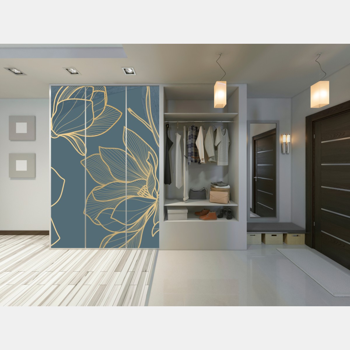 Schrankaufkleber goldene magnolie auf türkisfarbenem hintergrund – Wallnifity® Schrankaufkleber goldene magnolie auf türkisfarbenem hintergrund – Wallnifity®