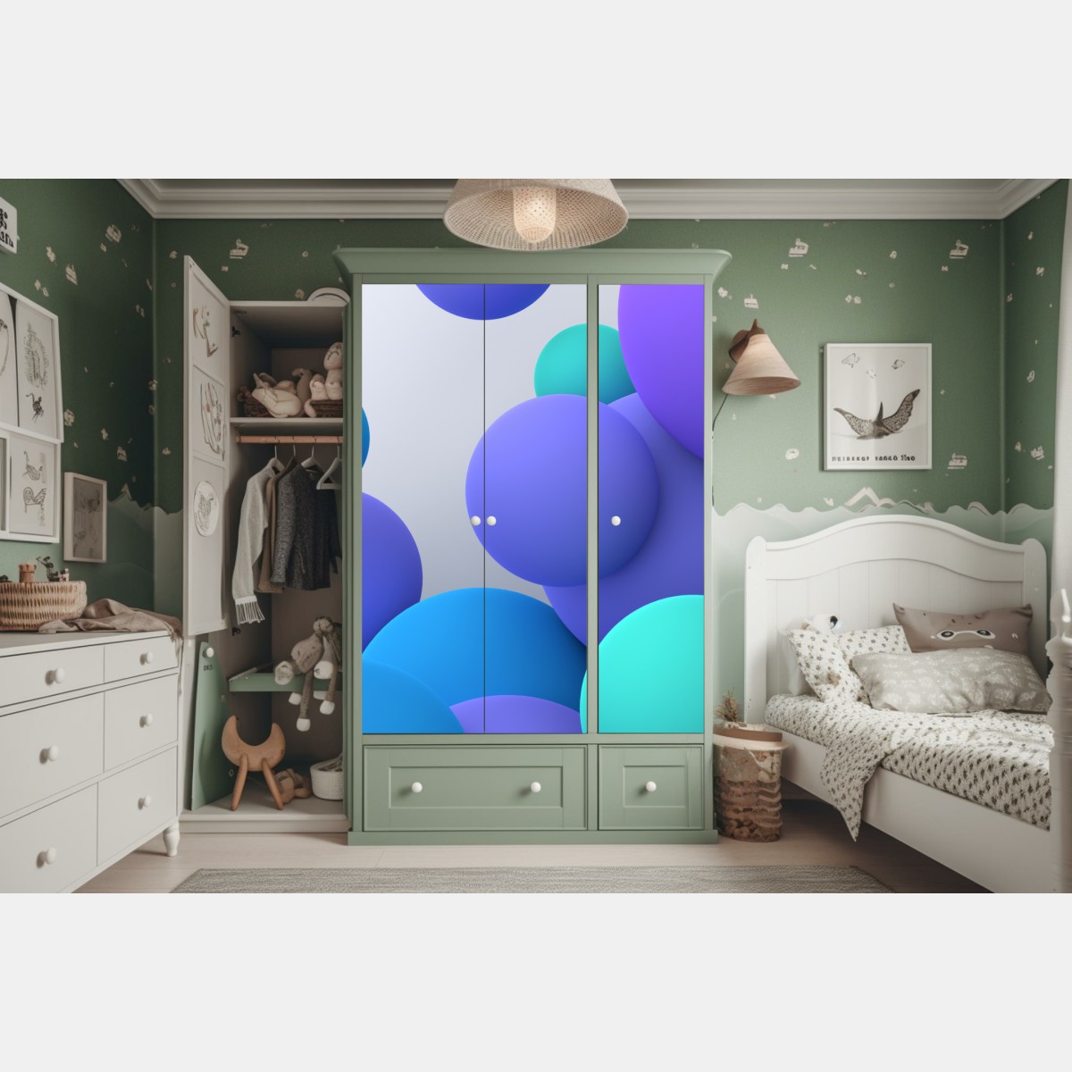 Schrankaufkleber bunte schwebende kugeln 3d abstrakt – Wallnifity®