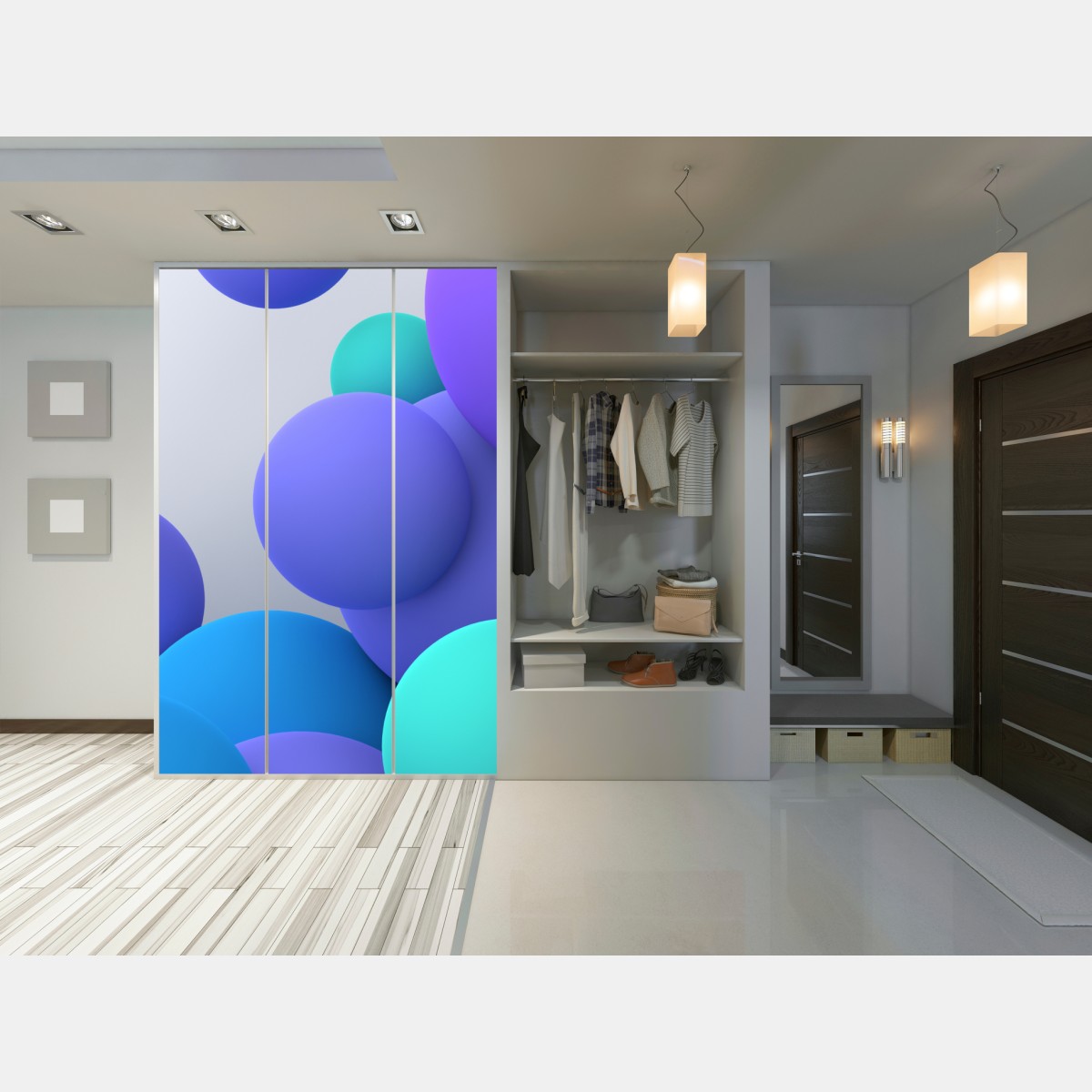 Schrankaufkleber bunte schwebende kugeln 3d abstrakt – Wallnifity®