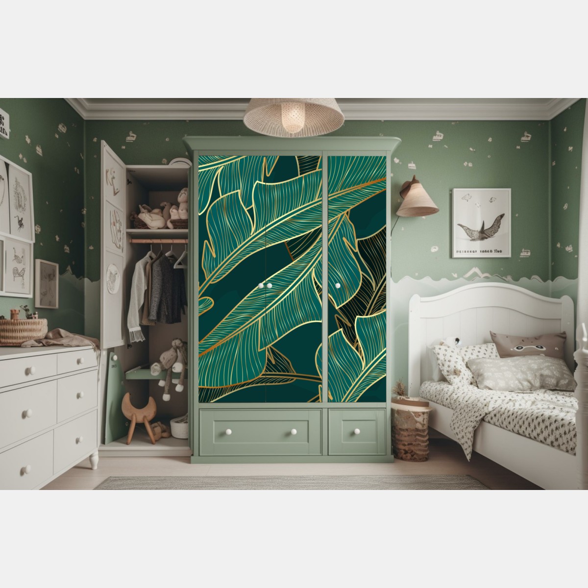 Schrankaufkleber goldene tropische bananenblätter – Wallnifity® Schrankaufkleber goldene tropische bananenblätter – Wallnifity®