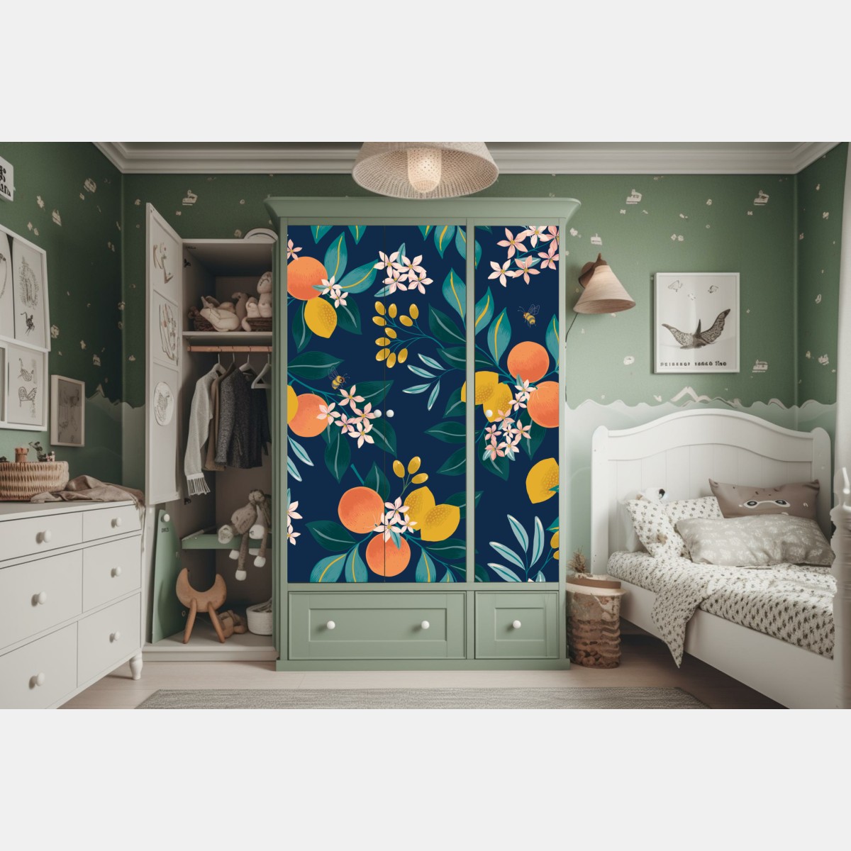 Schrankaufkleber botanisches zitronen- und orangenmuster auf marineblauem hintergrund – Wallnifity® Schrankaufkleber botanisches zitronen- und orangenmuster auf marineblauem hintergrund – Wallnifity®