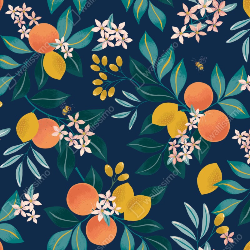 Schrankaufkleber botanisches zitronen- und orangenmuster auf marineblauem hintergrund – Wallnifity® Schrankaufkleber botanisches zitronen- und orangenmuster auf marineblauem hintergrund – Wallnifity®