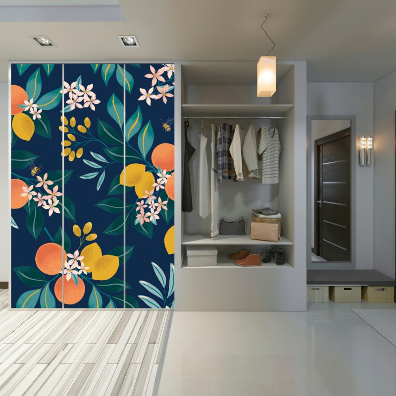Schrankaufkleber botanisches zitronen- und orangenmuster auf marineblauem hintergrund – Wallnifity® Schrankaufkleber botanisches zitronen- und orangenmuster auf marineblauem hintergrund – Wallnifity®