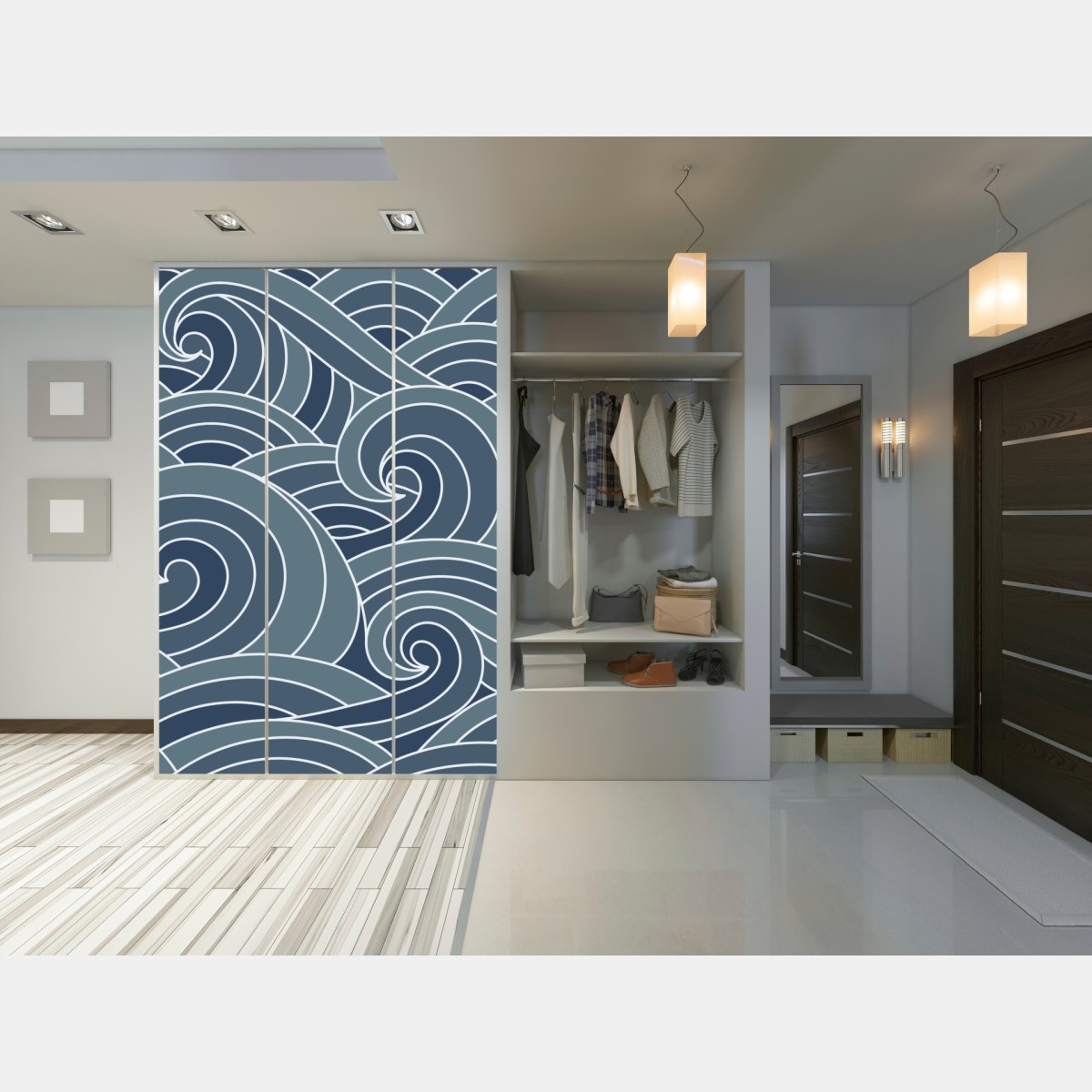 Schrankaufkleber stilisiertes wellenmuster – Wallnifity® Schrankaufkleber stilisiertes wellenmuster – Wallnifity®