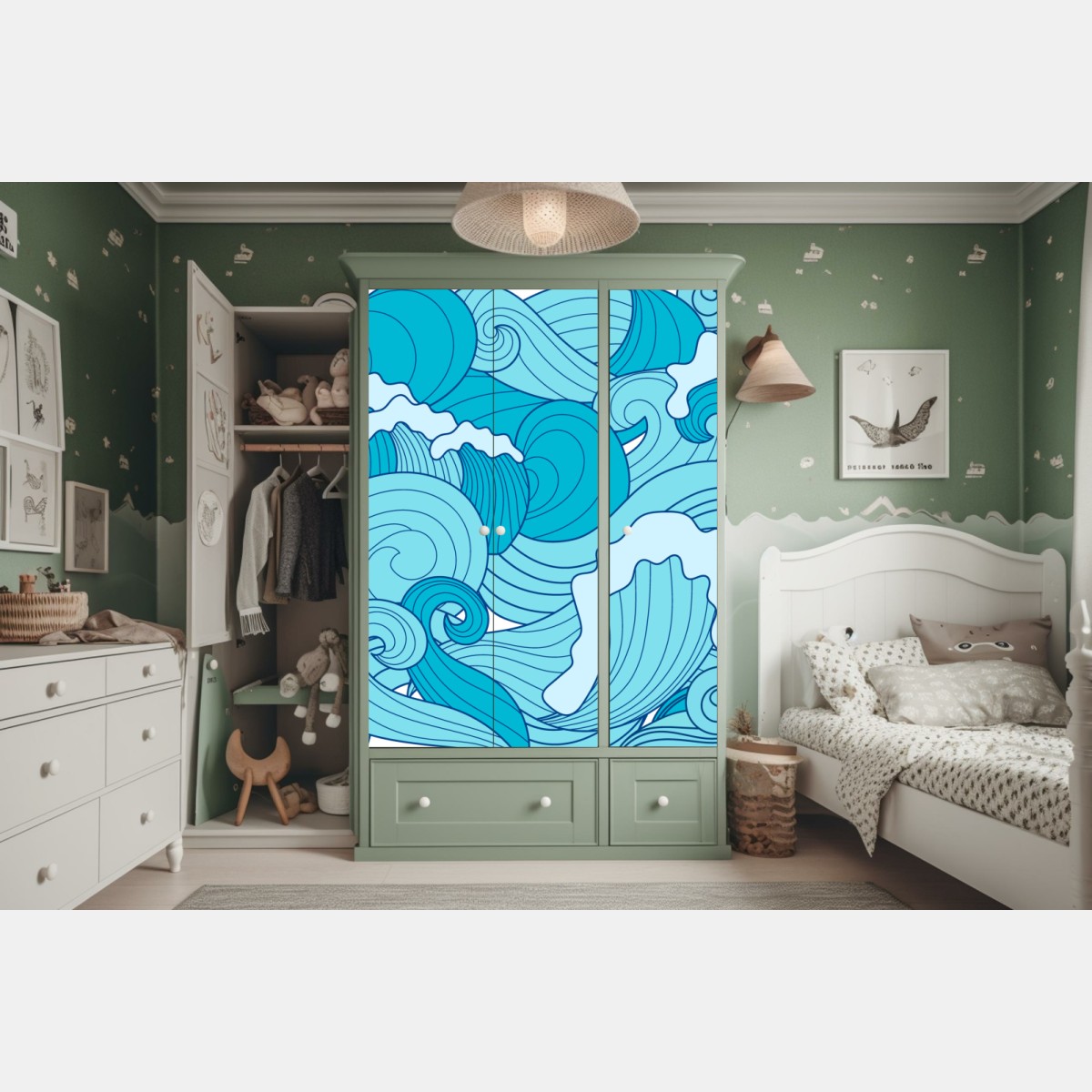 Schrankaufkleber blaue ozeanwellen illustration – Wallnifity® Schrankaufkleber blaue ozeanwellen illustration – Wallnifity®