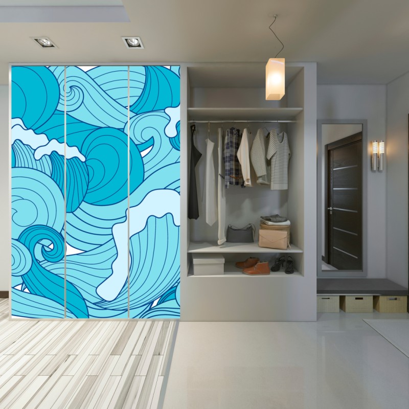 Schrankaufkleber blaue ozeanwellen illustration – Wallnifity® Schrankaufkleber blaue ozeanwellen illustration – Wallnifity®