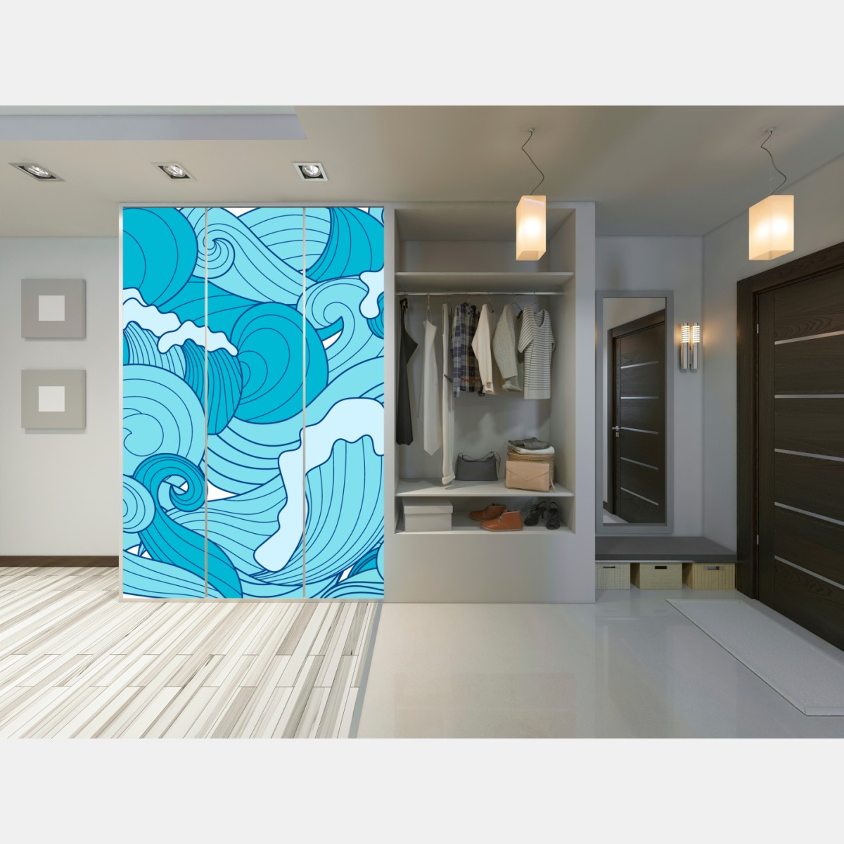 Schrankaufkleber blaue ozeanwellen illustration – Wallnifity® Schrankaufkleber blaue ozeanwellen illustration – Wallnifity®