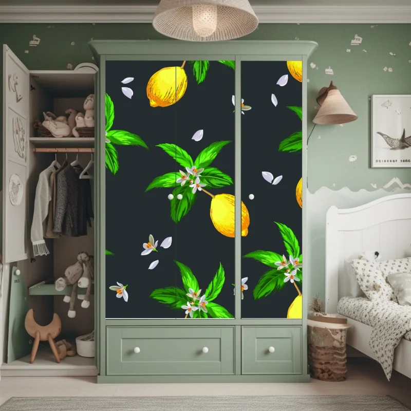 Schrankaufkleber herbstlicher waldweg mit goldenen blättern – Wallnifity®