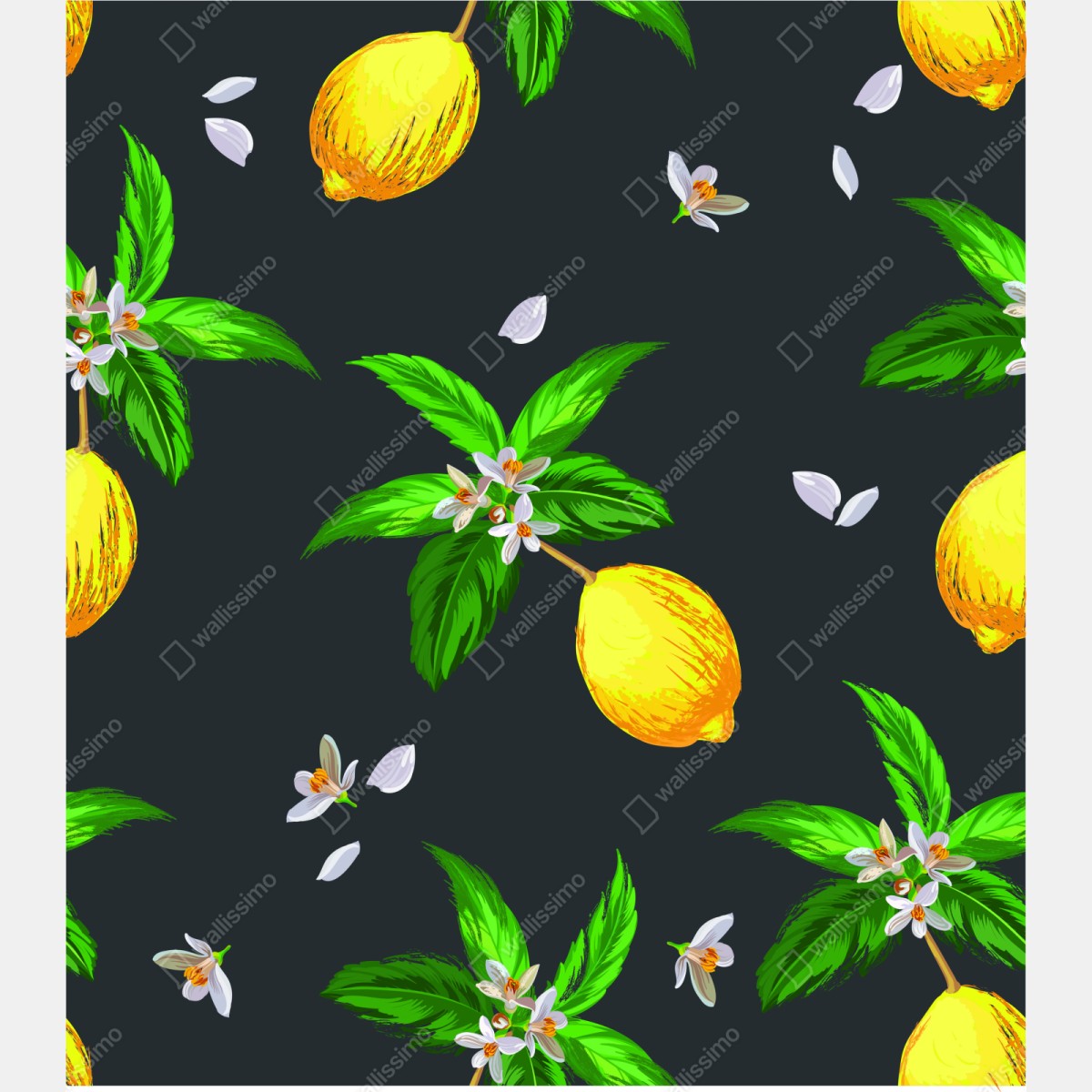 Schrankaufkleber leuchtendes zitronenmuster mit grünen blättern – Wallnifity® Schrankaufkleber leuchtendes zitronenmuster mit grünen blättern – Wallnifity®