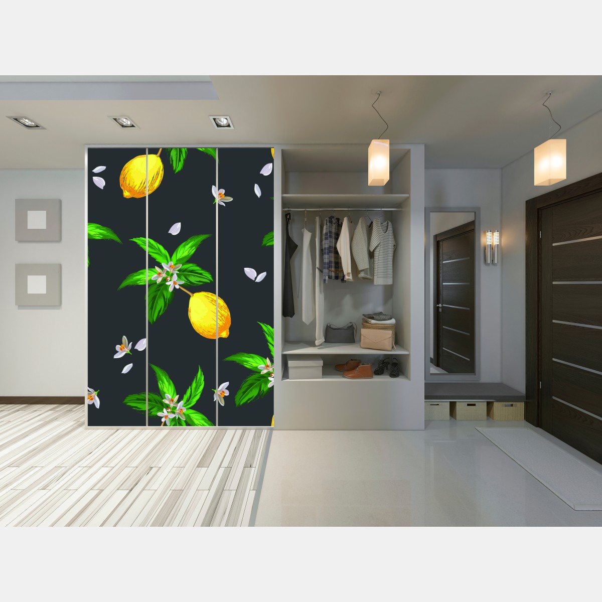 Schrankaufkleber leuchtendes zitronenmuster mit grünen blättern – Wallnifity® Schrankaufkleber leuchtendes zitronenmuster mit grünen blättern – Wallnifity®