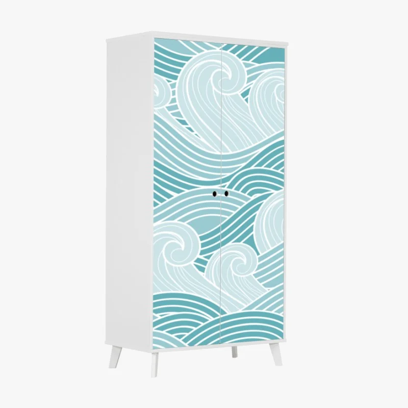 Schrankaufkleber ruhiges türkisfarbenes wellenmuster – Wallnifity® Schrankaufkleber ruhiges türkisfarbenes wellenmuster – Wallnifity®