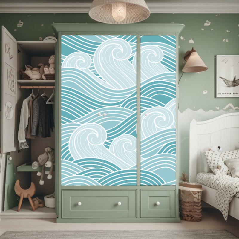 Schrankaufkleber majestätische blaue ozeanwelle – Wallnifity®