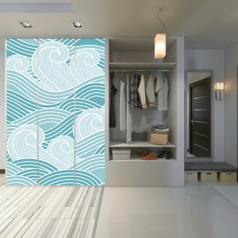 Schrankaufkleber ruhiges türkisfarbenes wellenmuster – Wallnifity® Schrankaufkleber ruhiges türkisfarbenes wellenmuster – Wallnifity®