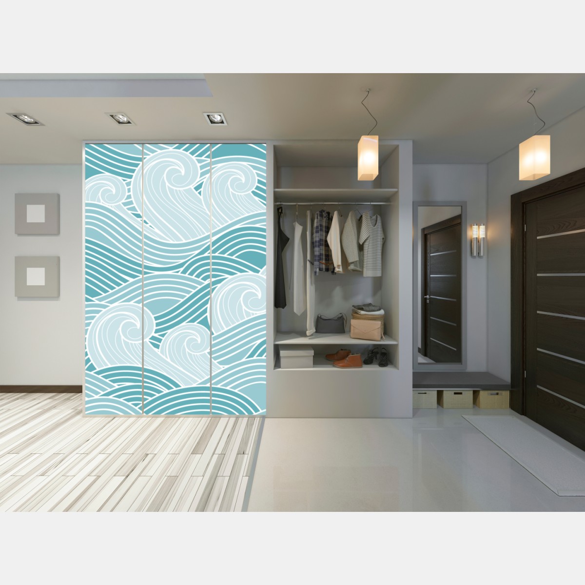 Schrankaufkleber ruhiges türkisfarbenes wellenmuster – Wallnifity® Schrankaufkleber ruhiges türkisfarbenes wellenmuster – Wallnifity®