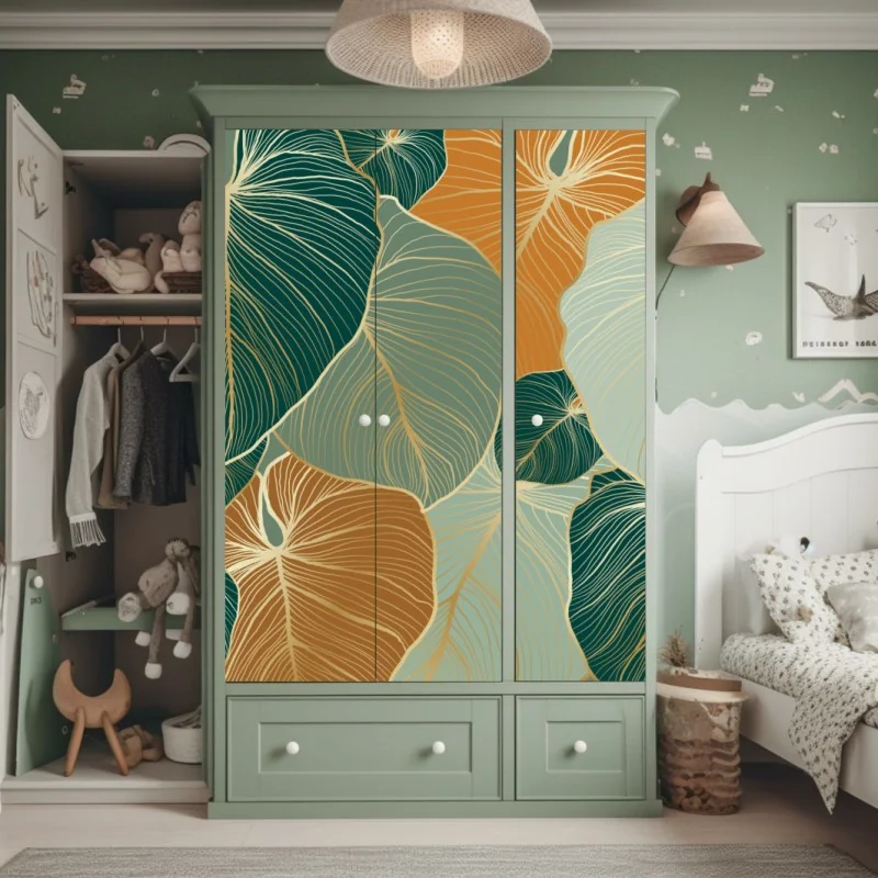 Schrankaufkleber aquarell eukalyptusblätter muster auf dunkelgrünem hintergrund – Wallnifity®