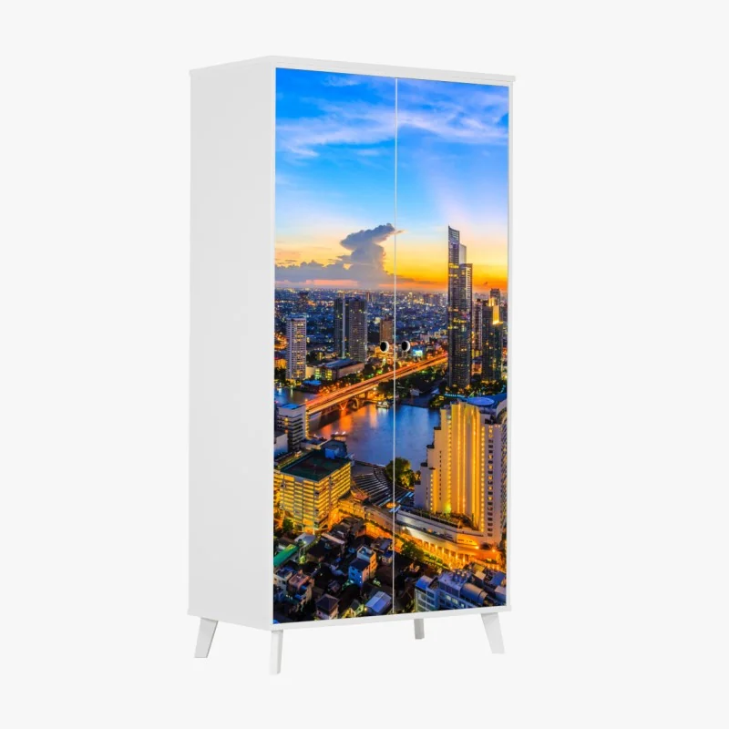 Schrankaufkleber lebendige stadtskyline bei dämmerung – Wallnifity® Schrankaufkleber lebendige stadtskyline bei dämmerung – Wallnifity®