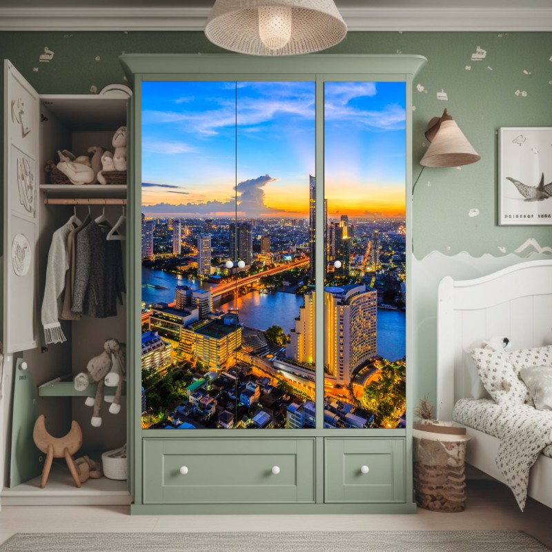 Schrankaufkleber modernes wohngebäude mit balkonen – Wallnifity®