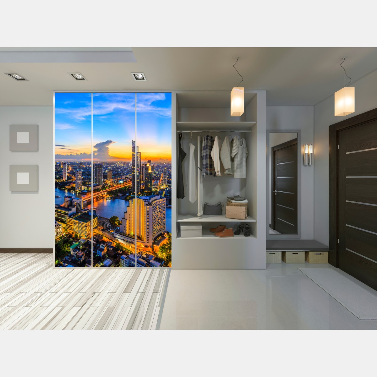 Schrankaufkleber lebendige stadtskyline bei dämmerung – Wallnifity® Schrankaufkleber lebendige stadtskyline bei dämmerung – Wallnifity®