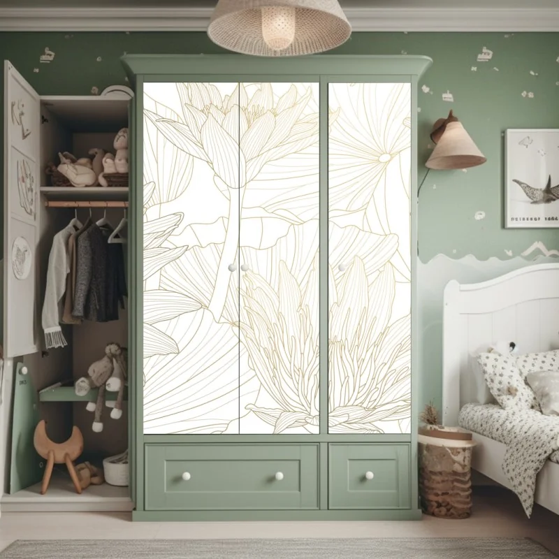 Schrankaufkleber zarte goldene blütenlinien – Wallnifity® Schrankaufkleber zarte goldene blütenlinien – Wallnifity®