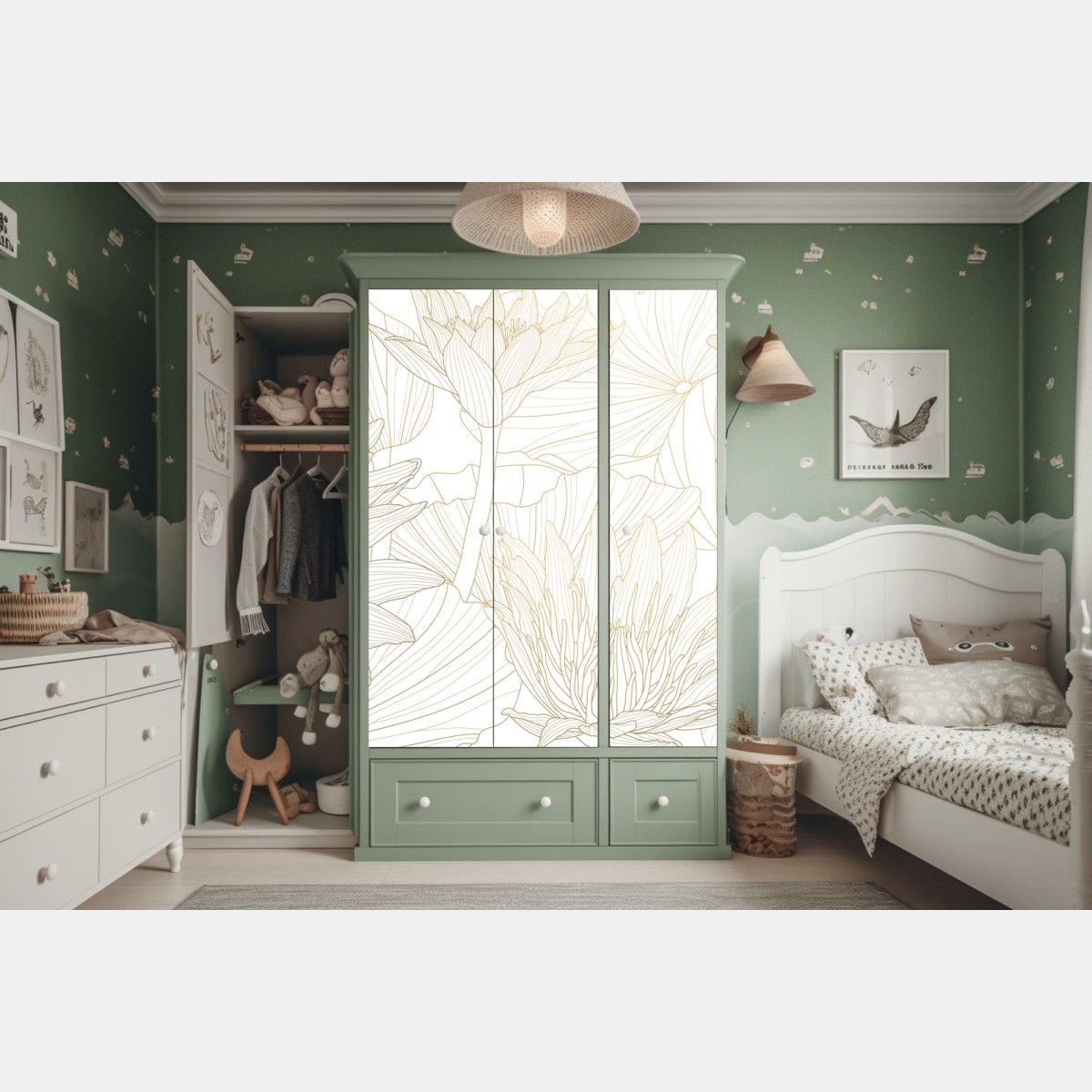 Schrankaufkleber zarte goldene blütenlinien – Wallnifity® Schrankaufkleber zarte goldene blütenlinien – Wallnifity®