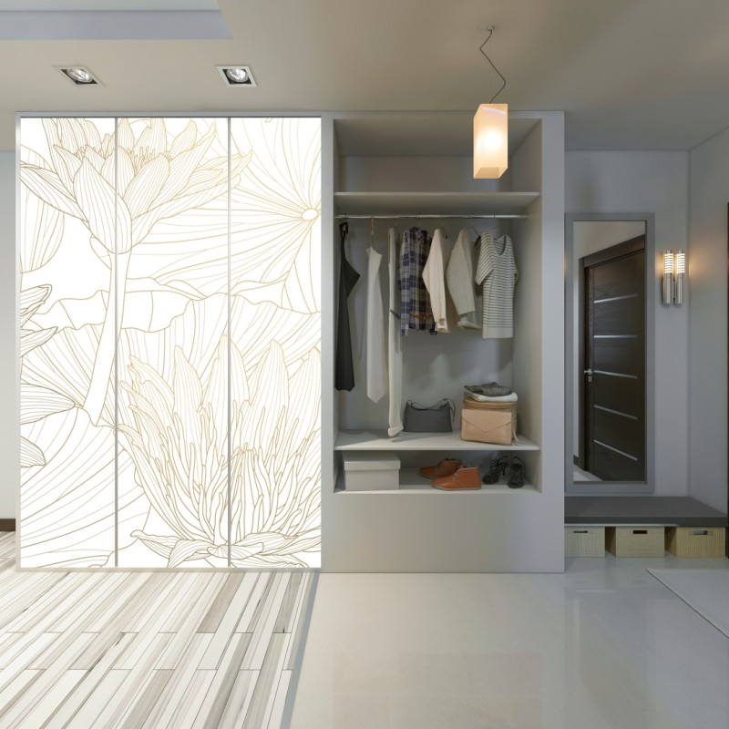 Schrankaufkleber zarte goldene blütenlinien – Wallnifity® Schrankaufkleber zarte goldene blütenlinien – Wallnifity®