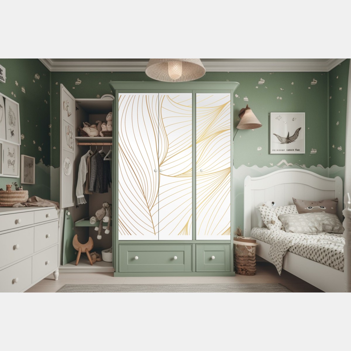 Schrankaufkleber goldene fließende linien abstraktes design – Wallnifity® Schrankaufkleber goldene fließende linien abstraktes design – Wallnifity®