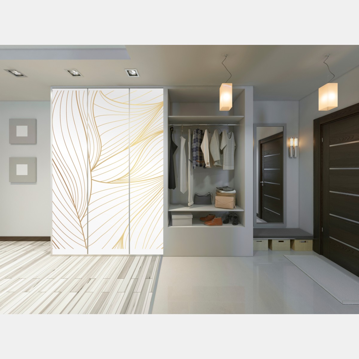 Schrankaufkleber goldene fließende linien abstraktes design – Wallnifity® Schrankaufkleber goldene fließende linien abstraktes design – Wallnifity®