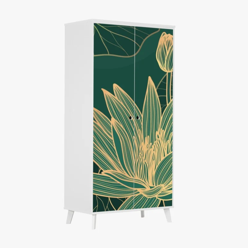 Schrankaufkleber goldene lotosblüten auf grünem hintergrund – Wallnifity® Schrankaufkleber goldene lotosblüten auf grünem hintergrund – Wallnifity®