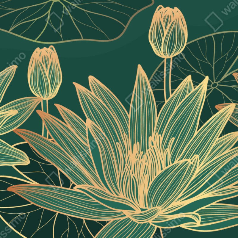 Schrankaufkleber goldene lotosblüten auf grünem hintergrund – Wallnifity® Schrankaufkleber goldene lotosblüten auf grünem hintergrund – Wallnifity®