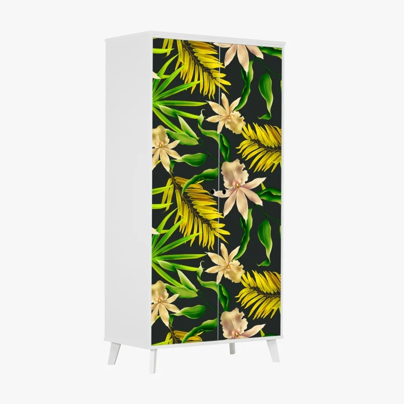 Schrankaufkleber herbstlicher waldweg mit goldenen blättern – Wallnifity®