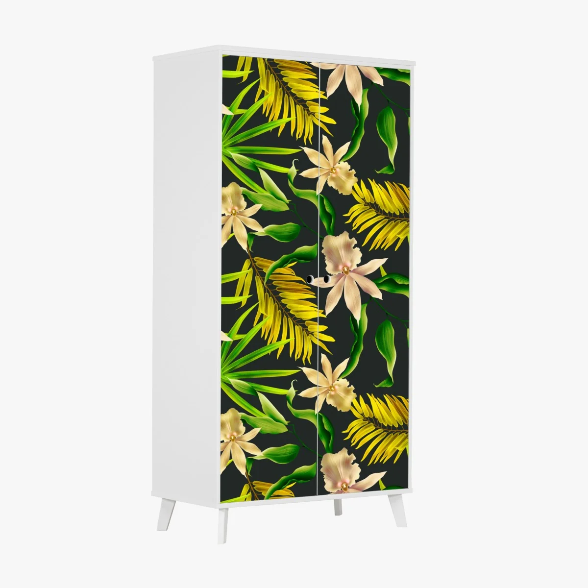 Schrankaufkleber tropisches orchideenmuster auf dunklem hintergrund – Wallnifity® Schrankaufkleber tropisches orchideenmuster auf dunklem hintergrund – Wallnifity®