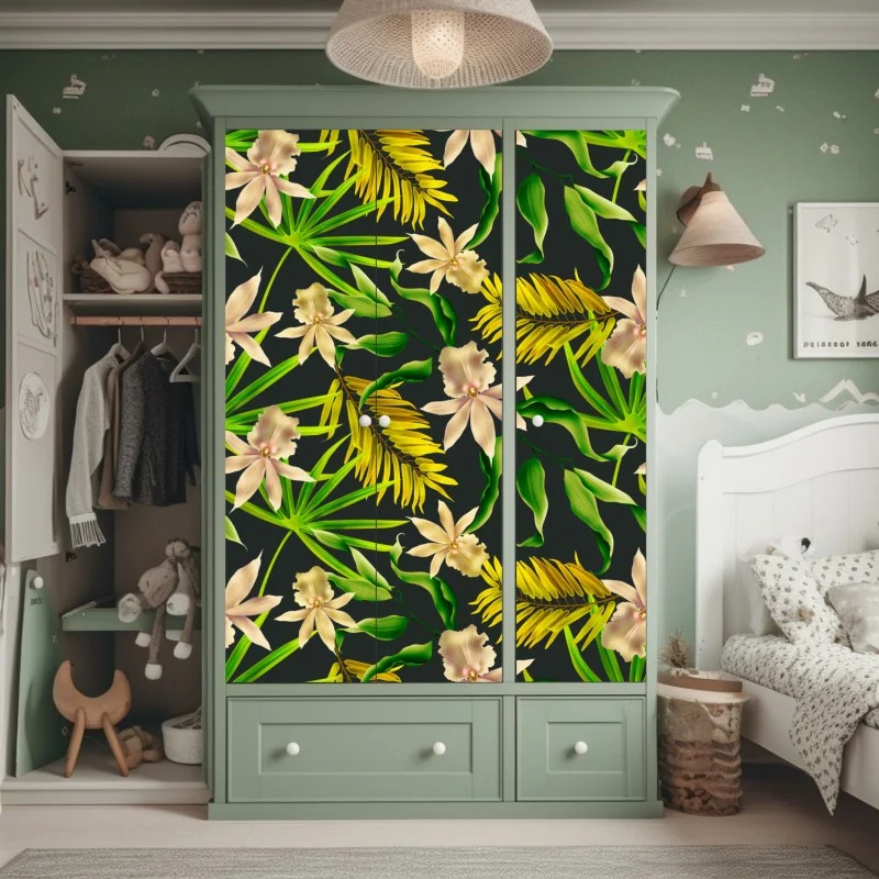 Schrankaufkleber herbstlicher waldweg mit goldenen blättern – Wallnifity®