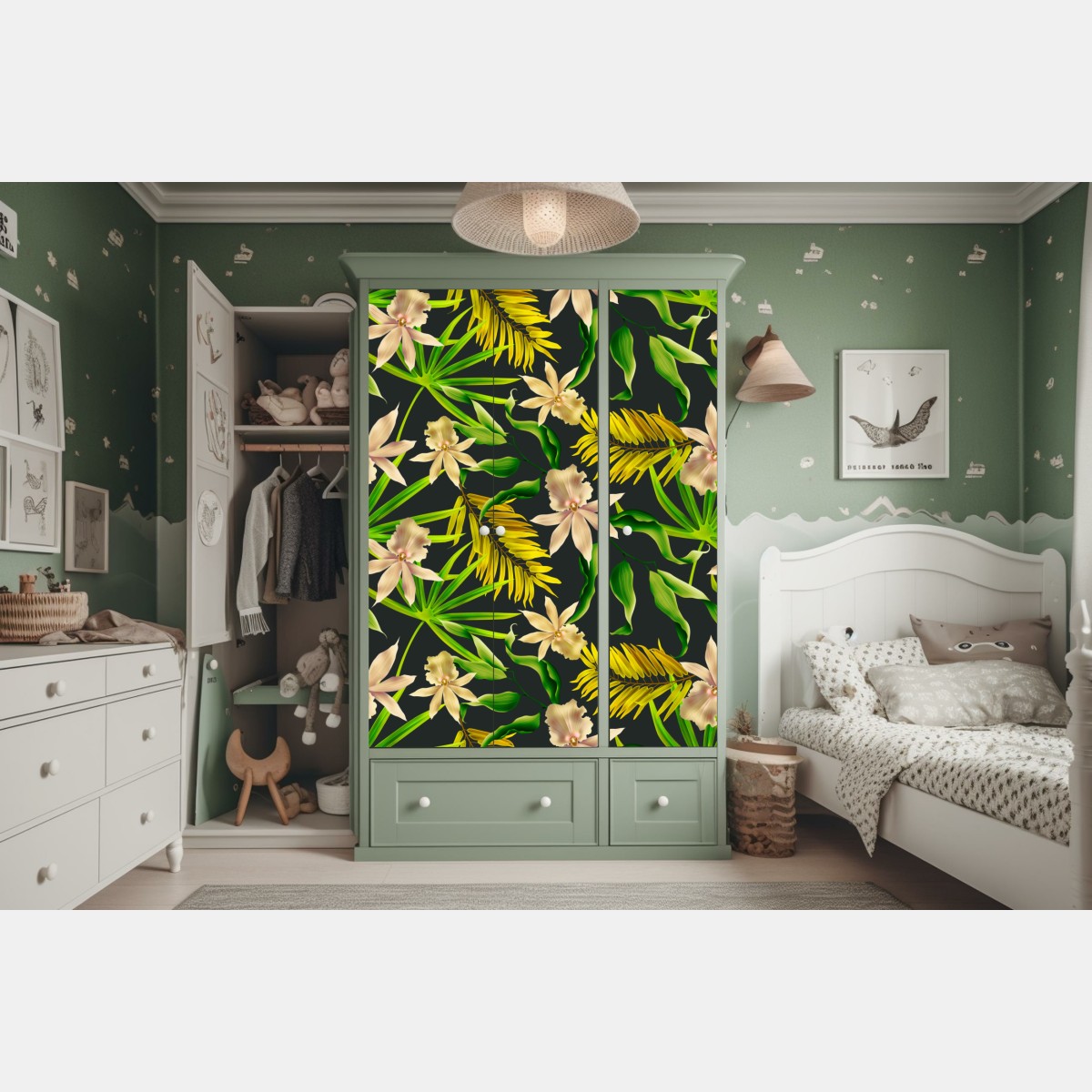 Schrankaufkleber tropisches orchideenmuster auf dunklem hintergrund – Wallnifity® Schrankaufkleber tropisches orchideenmuster auf dunklem hintergrund – Wallnifity®