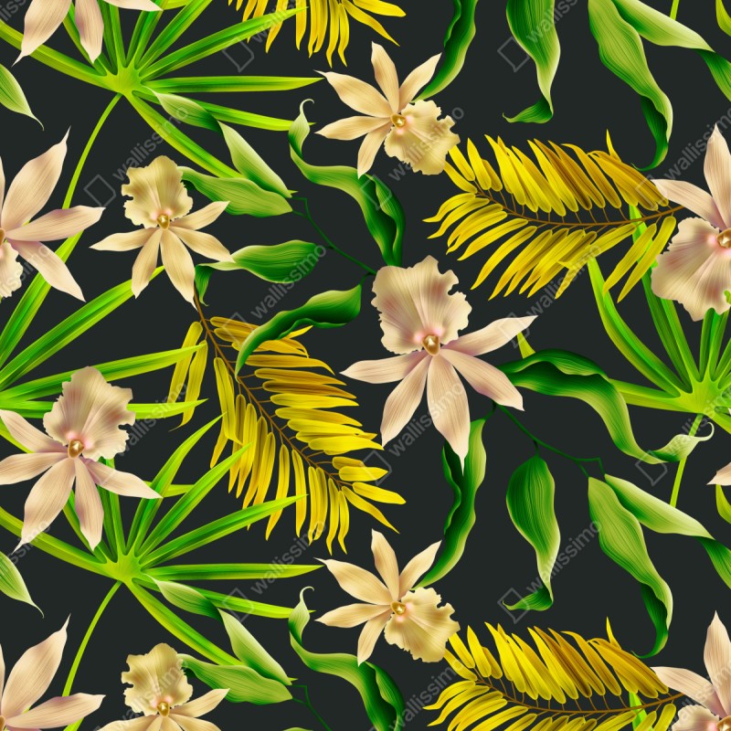 Schrankaufkleber tropisches orchideenmuster auf dunklem hintergrund – Wallnifity® Schrankaufkleber tropisches orchideenmuster auf dunklem hintergrund – Wallnifity®