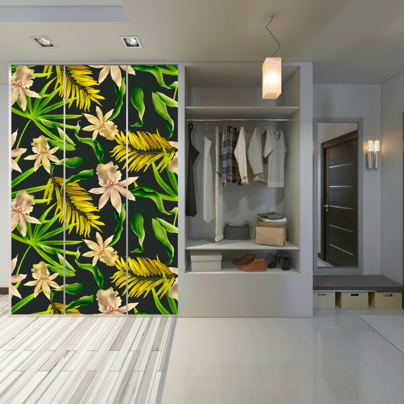 Schrankaufkleber tropisches orchideenmuster auf dunklem hintergrund – Wallnifity® Schrankaufkleber tropisches orchideenmuster auf dunklem hintergrund – Wallnifity®