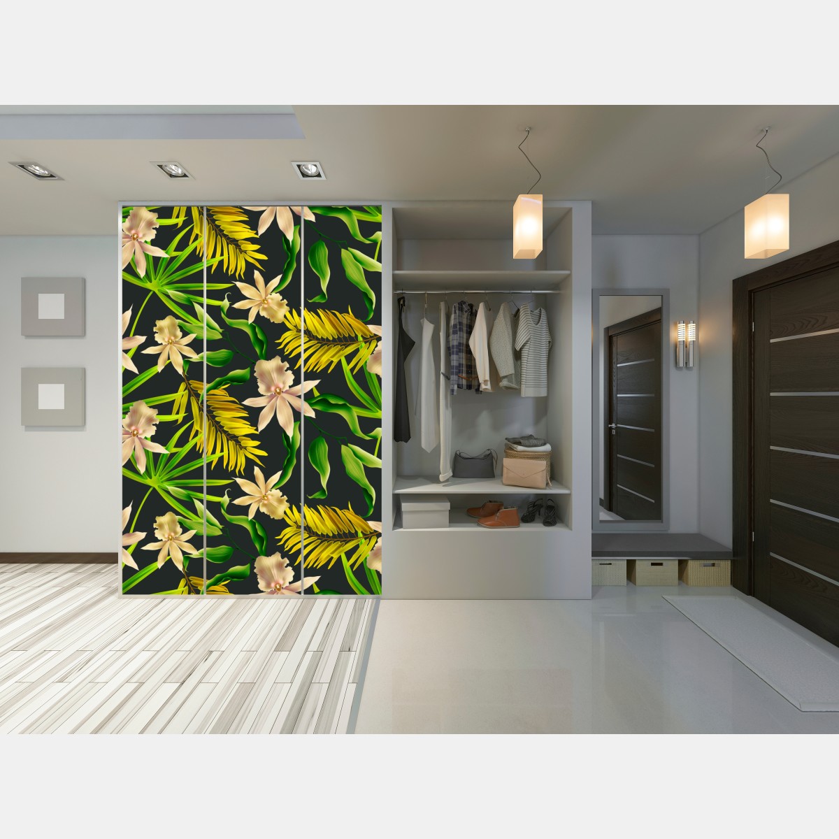 Schrankaufkleber tropisches orchideenmuster auf dunklem hintergrund – Wallnifity® Schrankaufkleber tropisches orchideenmuster auf dunklem hintergrund – Wallnifity®