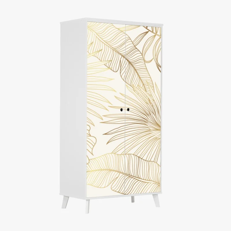 Schrankaufkleber goldene tropische blätter auf beigem hintergrund – Wallnifity® Schrankaufkleber goldene tropische blätter auf beigem hintergrund – Wallnifity®